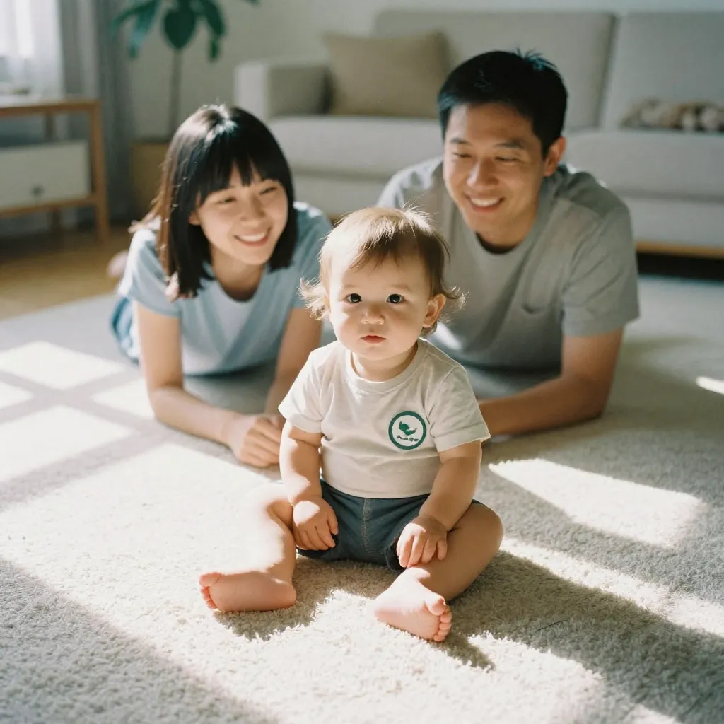Family enjoying clean carpet